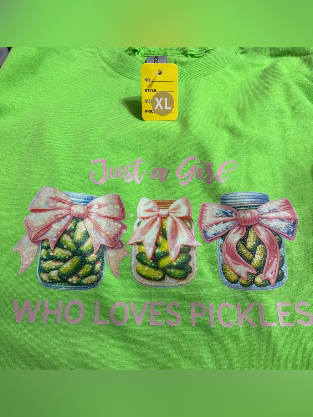 NEW Just a Girl Who Loves Pickles Graphic Tee - Neon Green - XL